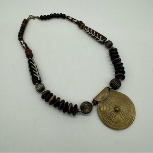 Brass Spiral Medallion Necklace